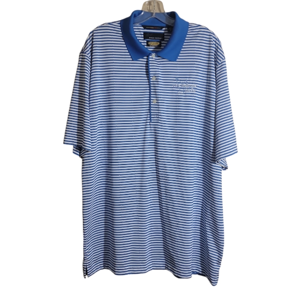 Greg Norman play dry polo shirt Men's XL blue white stripe-The Refuge Golf Club
